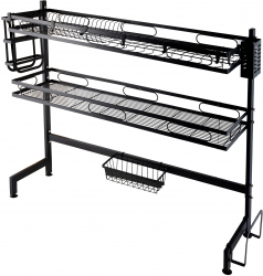 Suport vesela TRENDY and rsquo S cu doua nivele deasupra chiuvetei cu suport tacamuri negru 82x28x92 cm 