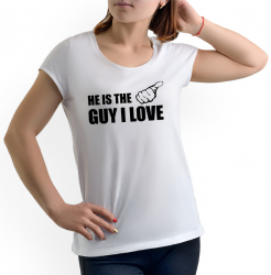 Tricou personalizat pentru Valentine Day The guy I love Alb marime 2XL 