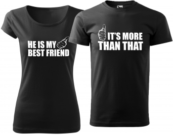 Set tricouri cuplu He is my best friend Negru marime 2XL 
