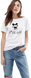 Tricou dama alb - fck off Mickey Mouse XL 