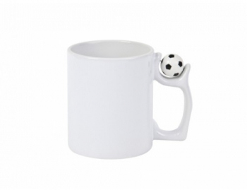Cana personalizata alba cu toarta minge fotbal 300 ml se personalizeaza cu poza si sau text 