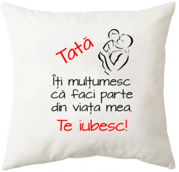 Perna personalizata patrata alba model Tata te iubesc 40x40cm 