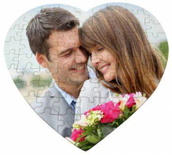 Puzzle personalizat in forma de inima magnetic cu poza si textul dorit alb 75 piese 19 cm 