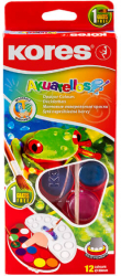 Set 12 Culori Acuarele Kores cu pensula Akuarellos Pastila 30 mm - LCMKO30102 