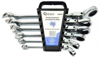 Set chei combinate cu clichet si cap flexibil Geko G10339 8-19 mm Cr-V 