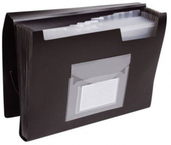 Mapa din Plastic Q-CONNECT cu 12 Compartimente 330x240x30 mm Elastic pe Colturi si Index Culoare Neagra - OBKF01276 