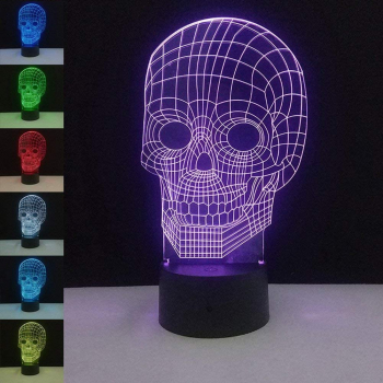 Lampa De Veghe 3D LED Craniu 7 culori lumina ambientala alimentare USB sau 3 baterii AA 
