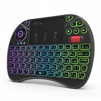 Tastatura Techstar and reg Rii X8 RGB Wireless Scroll TouchPad Controller Iluminata RGB Voce 