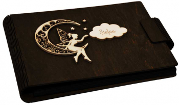 Album foto A5 personalizat din lemn Wenge Piksel GuestBook Caiet amintiri pentru copii Zana pe Luna 