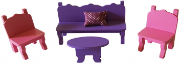 Jucarie din lemn Set masa cu scaune si bancheta Putty Hand Made Lila 