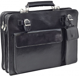 Servieta Office barbati din piele naturala vachetta neagra 4507 port laptop 