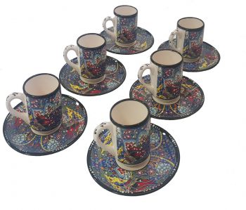 Set turcesc pentru cafea pictat manual ceramica 12 piese 600 ml multicolor bluemarin EHA 