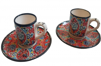 Set turcesc pentru cafea pictat manual ceramica 4 piese 200 ml multicolor rosu EHA 