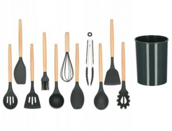 Set ustensile bucatarie silicon si bambus grafit 12 piese Springos 