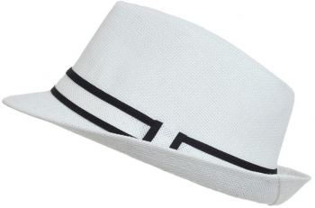 Palarie fedora barbat paie banda dungi PAMI PB-1221-212 58 cm Alb 