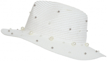 Palarie panama dama cu perla PAMI PD-1221-270 57 cm Alb 