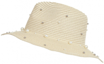 Palarie panama dama cu perla PAMI PD-1221-270 57 cm Bej 