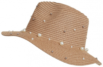 Palarie panama dama cu perla PAMI PD-1221-270 57 cm Camel 