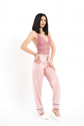 Pijama Simplicity Divide satin de matase roz M