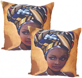Set 2 fete de perna print femeie Africana cu turban 43x43 cm EHA 1