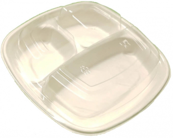 Set 50 Farfurii Biodegradabile Patrate Tricompartimentate Trestie de Zahar cu Capac - MEGAAT11572 