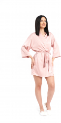 Set Halat si Pijama Divide din Satin de Matase Roz Champagne S 