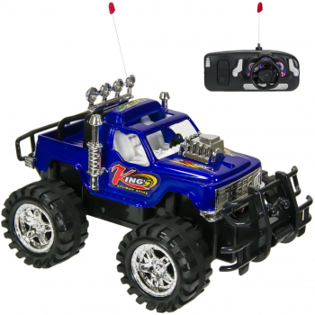Masinuta de teren tip off-road cu telecomanda rezistenta la socuri albastra