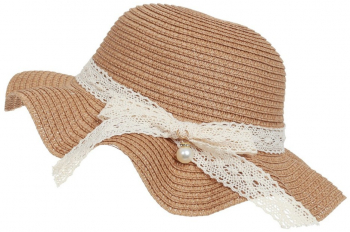 Palarie paie copii cu dantela PAMI PFT-1221-177 51-52 Camel 