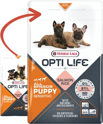 Opti Life Puppy Sensitive 2 5 kg hrana uscata catelusi sensibili fara gluten cu somon si orez 