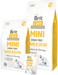 Brit Care Mini Grain Free Hair and Skin cu Miel 