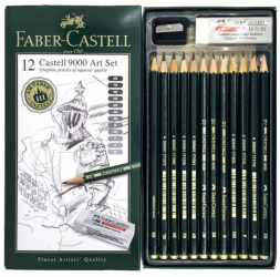 Set 12 Creioane Grafit Faber Castell 9000 Set Arta Forma Hexagonala Ambalate in Cutie Metalica - LCMFC119065 