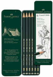 Set 6 Creioane Grafit Faber Castell 9000 Forma Hexagonala Ambalate in Cutie Metalica - LCMFC119063 