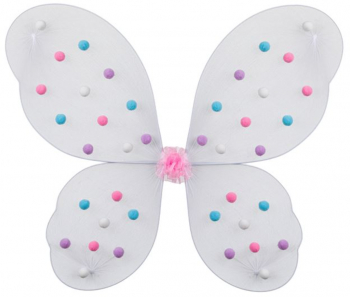 Aripi de fluture alb cu pon pon colorate pentru carnaval serbare bal 50 cm JMB-BBL5270 