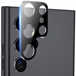 Folie protectie camera pentru Samsung Galaxy S22 Ultra structura metal cu sticla securizata duritate 9H Negru-Transparent KOF-BBL5303 