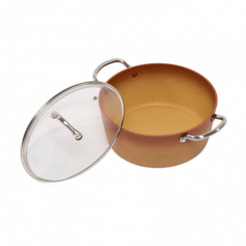 Semioala aluminiu cu capac sticla 24 x 10.5 cm 4.2 L baza inductie non Stick sablat marmorat Multicolor 