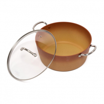 Semioala aluminiu cu capac sticla 28 x 12.5 cm 6 L baza inductie non Stick sablat marmorat Multicolor 
