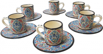 Set pentru cafea turceasca din ceramica pictat manual 12 piese multicolor 200 ml EHA 