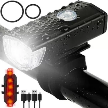 Kit far si stop bicicleta LED reincarcabile USB 1200 mAh 3/7 moduri iluminare IPX-6