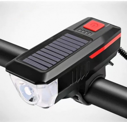 Lampa solara bicicleta LED Rezistenta la apa Functie claxon Negru