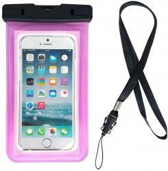 Husa subacvatica cu snur pentru telefoane pana 6.7 inch TPU Roz transparent HUR-BBL5335 