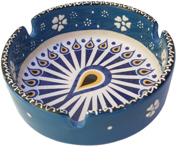 Scrumiera ceramica lucrata manual diametru 11 cm motive florale turcuaz handmade EHA 