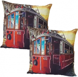 Set 2 fete de perna print tramvai pe fundal urban 43x43 cm EHA 28 