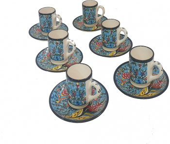 Set turcesc pentru cafea pictat manual ceramica 12 piese 600 ml multicolor turcuaz EHA 
