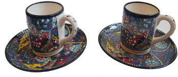 Set turcesc pentru cafea pictat manual ceramica 4 piese 200 ml multicolor albastru EHA 