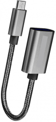 Adaptor OTG Micro USB tata la USB mama textil ranforsat 15 cm Negru SOHO5070