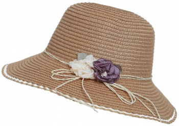 Palarie de paie cu floare pentru dama PAMI PD-1221-250 57 cm Camel 