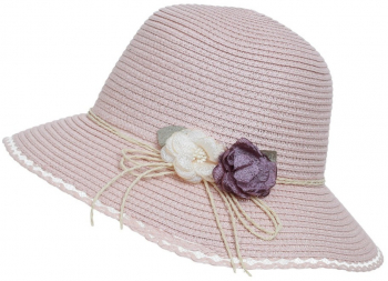 Palarie de paie cu floare pentru dama PAMI PD-1221-250 57 cm Roz 