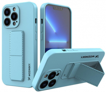 Husa de protectie cu stand metalic pentru iPhone 13 Pro din silicon Bleu SOHO5165 