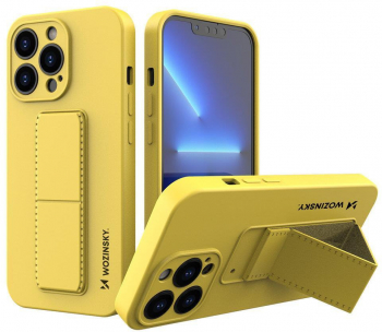 Husa de protectie cu stand metalic pentru iPhone 13 Pro din silicon Galben SOHO5168 