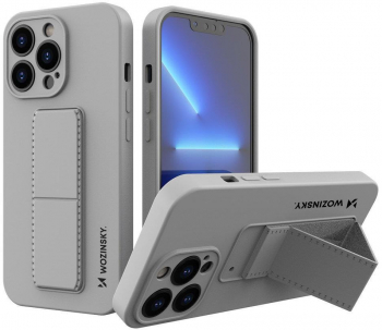 Husa de protectie cu stand metalic pentru iPhone 13 Pro din silicon Gri SOHO5162 